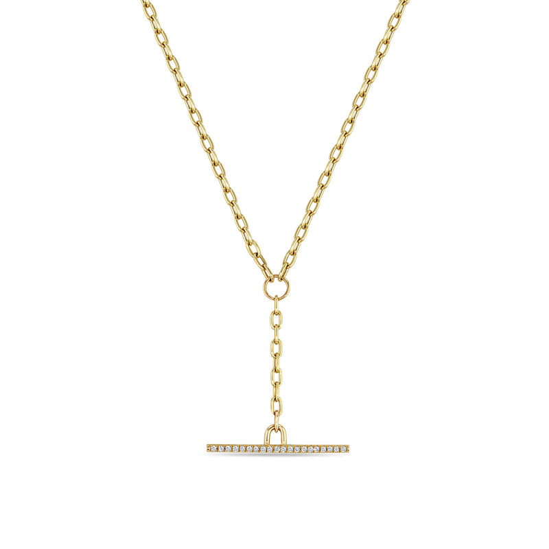 Zoë Chicco 14k Gold Small Square Oval Chain Pavé Diamond Faux Toggle Lariat Necklace