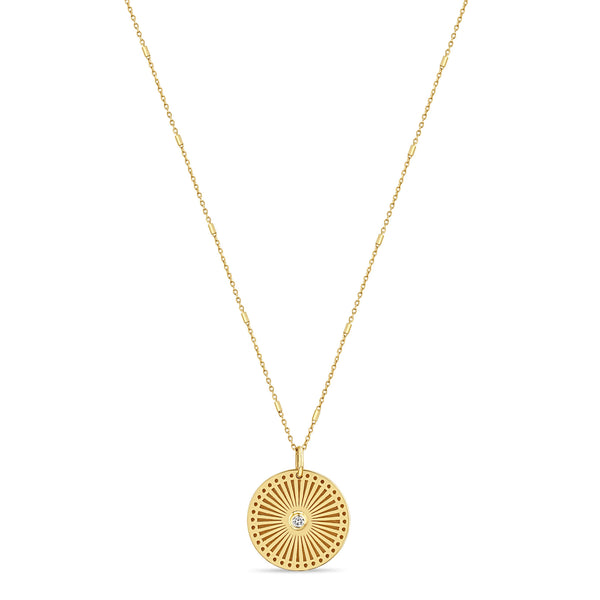 Zoë Chicco 14k Gold Small Sunbeam Medallion Diamond Bezel Necklace