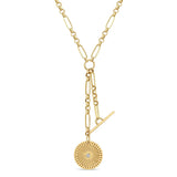 Zoë Chicco 14k Gold Small Sunbeam Medallion & Toggle Paperclip Rolo Chain Lariat