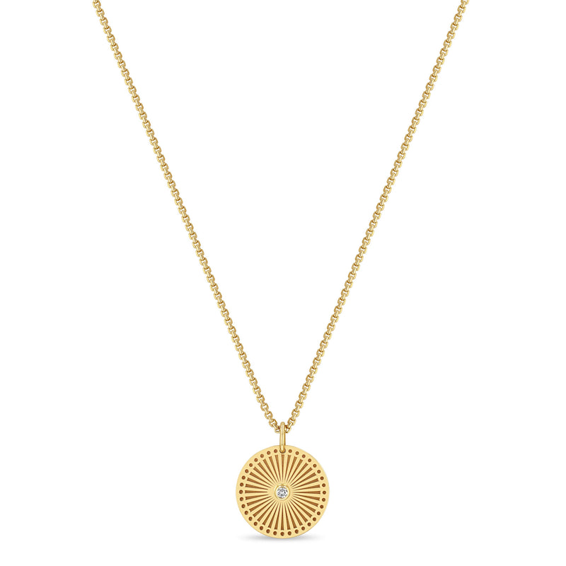 Zoë Chicco 14k Gold Small Sunbeam Medallion Box Chain Necklace