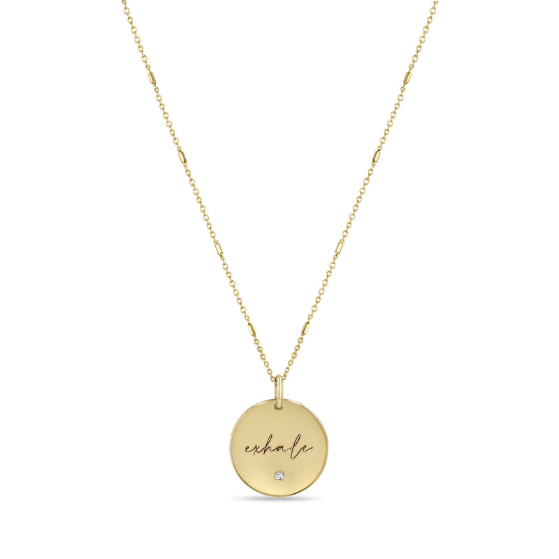 Zoë Chicco 14k Yellow Gold Small "exhale" Disc Pendant on Bar & Cable Chain Necklace