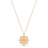 Zoë Chicco 14k Gold Small "loved" Disc with Prong Diamonds Pendant Necklace