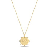 Zoë Chicco 14k Gold Small "loved" Disc with Prong Diamonds Pendant Necklace