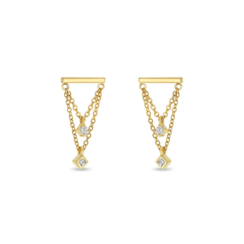 Zoë Chicco 14k Gold Bar & Mixed Diamond Double Chain Drop Earrings