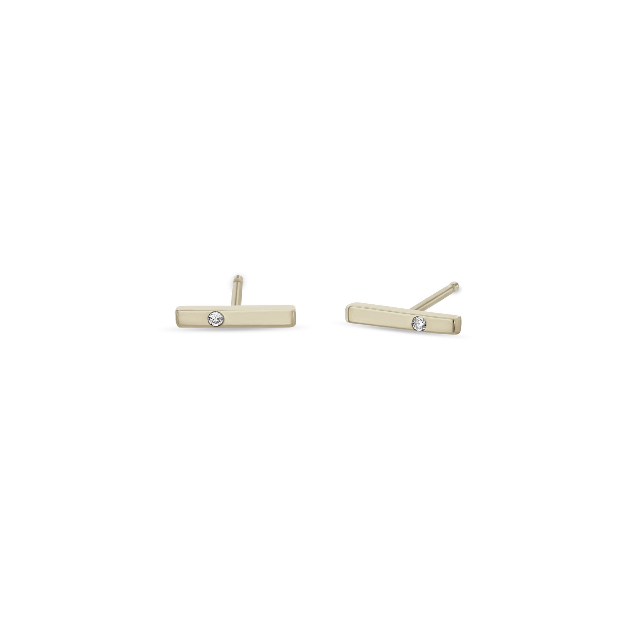 Zoe Chicco 14k Gold Single Diamond Thin Bar Stud Earrings.