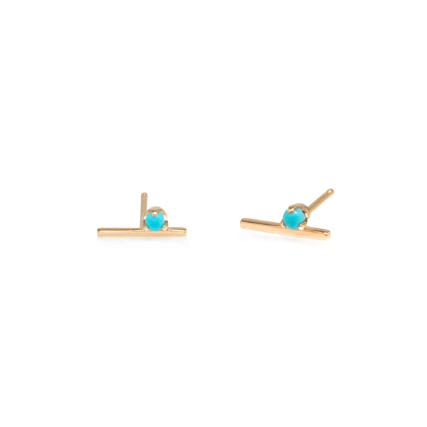 14k Prong Set Turquoise Bar Studs