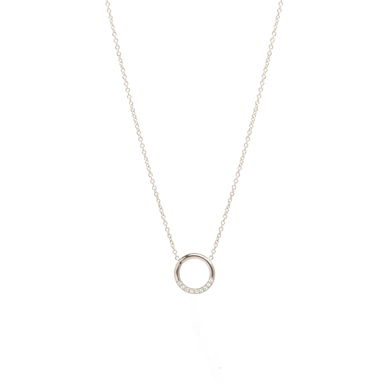 14k small thick circle necklace with 10 white pave diamonds