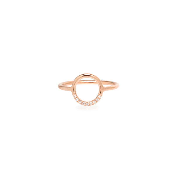 14k small thick circle ring with 10 white pave diamonds