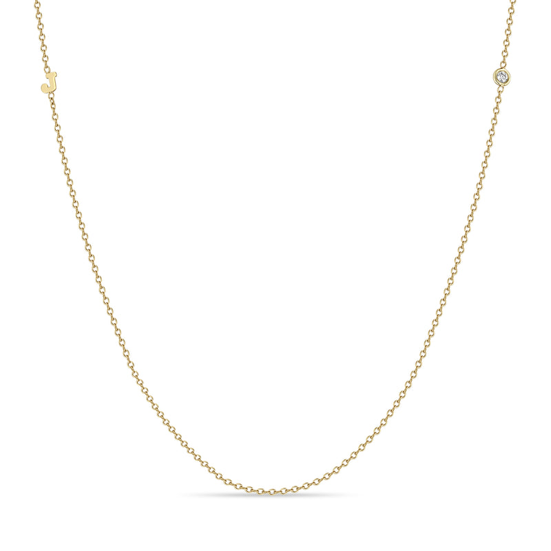 Zoë Chicco 14kt Gold Itty Bitty Off-Center Initial Letter & Floating Diamond Necklace