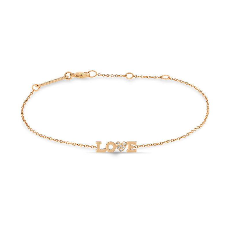 Zoë Chicco 14k Gold Itty Bitty LOVE with Pavé Diamond Heart Bracelet