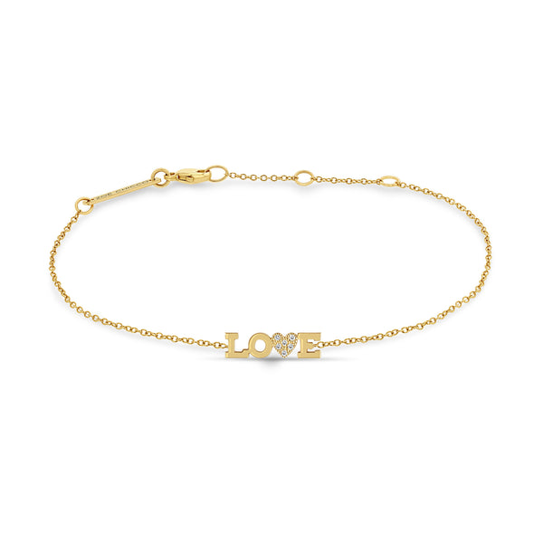 Zoë Chicco 14k Gold Itty Bitty LOVE with Pavé Diamond Heart Bracelet