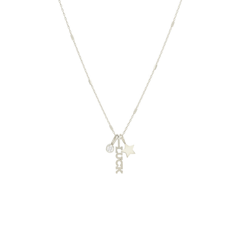 14k Gold LUCK Charm Necklace with Star & Diamond