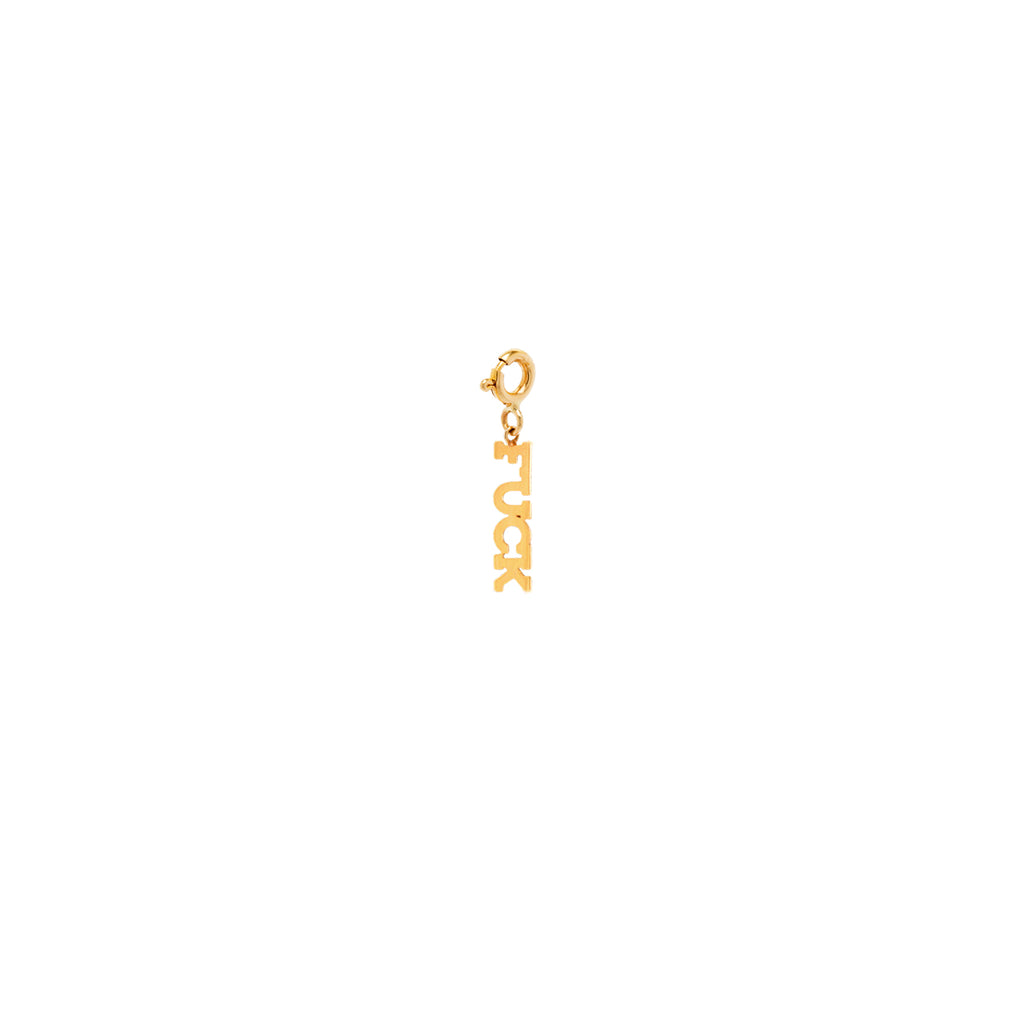 14k tiny FUCK charm pendant with spring ring