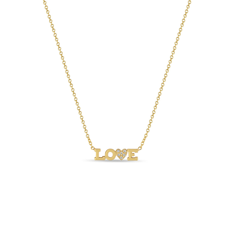 Zoë Chicco 14k Gold Itty Bitty LOVE with Pavé Diamond Heart Necklace
