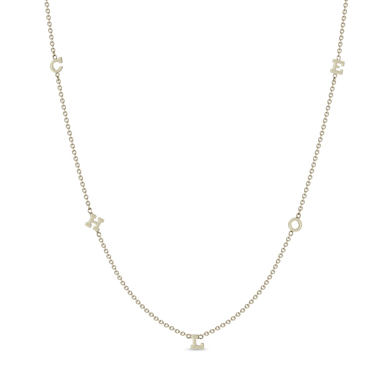 Zoë Chicco 14k Gold Itty Bitty Multi Letter Station Necklace with the name CHLOE spelled out