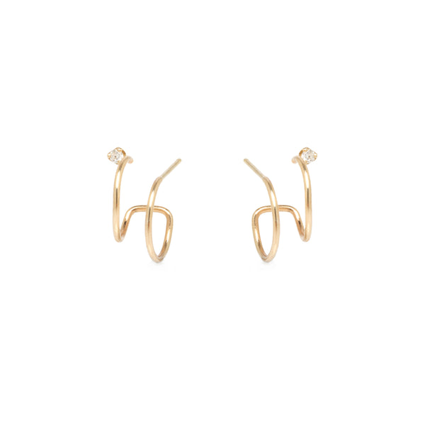 Zoë Chicco 14kt Gold Prong Diamond Thin Double Huggie Hoop Earrings