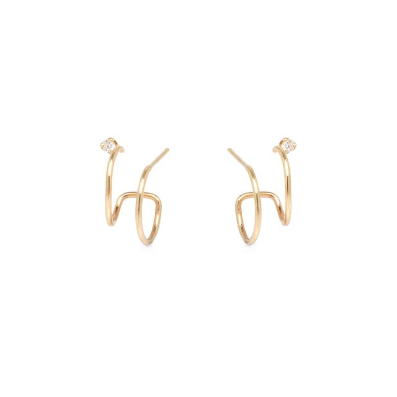 Zoë Chicco 14kt Gold Prong Diamond Thin Double Huggie Hoop Earrings ...
