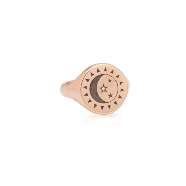 SALE - Zoë Chicco 14k Gold Total Eclipse Engraved Sun, Moon & Star Signet Ring