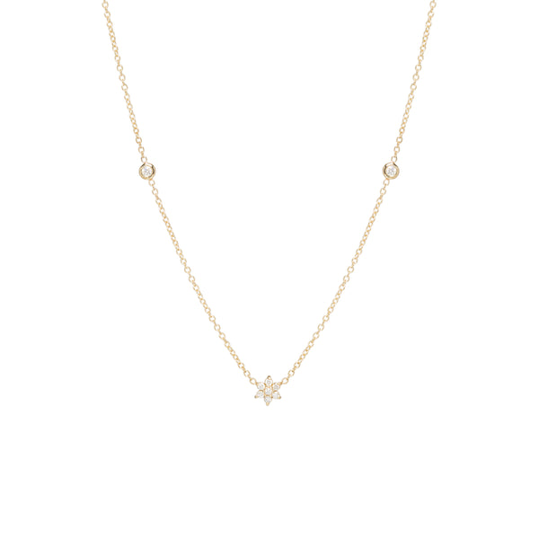 14k Tiny Prong Diamond Flower Necklace with Floating Diamonds