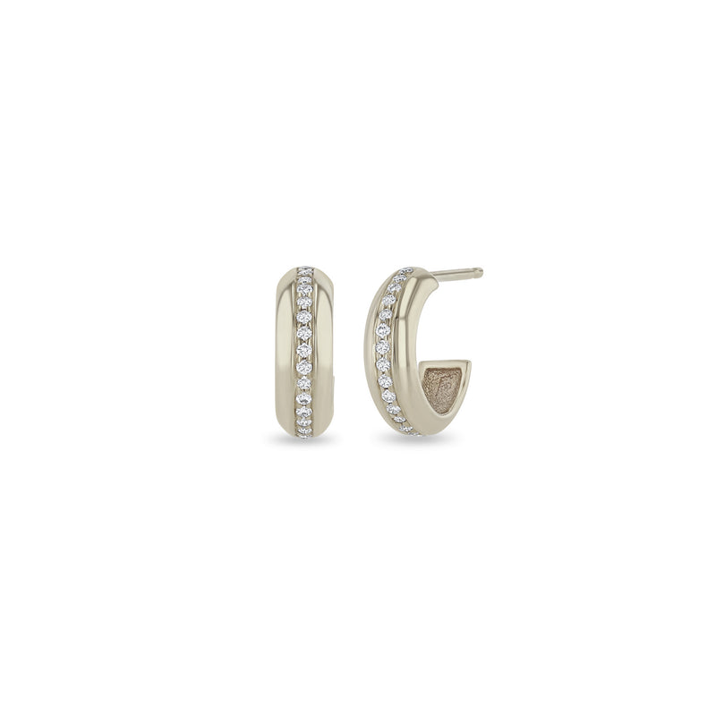 Zoë Chicco 14k White Gold Pavé Diamond Line Chubby Huggie Hoop Earrings