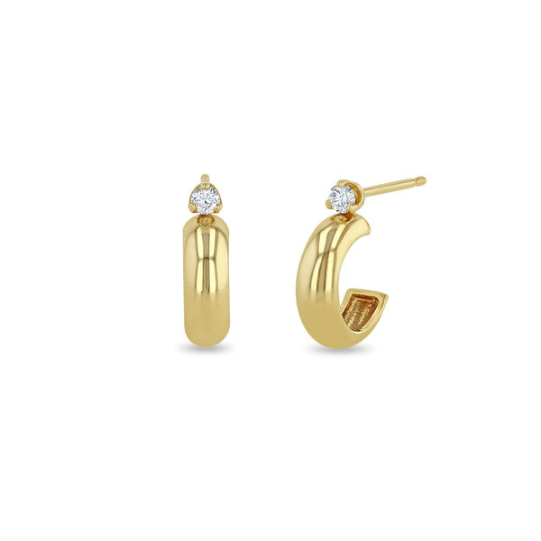 Zoë Chicco 14k Gold Prong Diamond Half Round Huggie Hoop Earrings