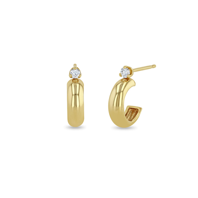 Zoë Chicco 14k Gold Prong Diamond Half Round Huggie Hoop Earrings