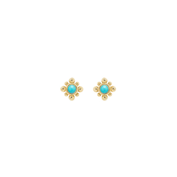 14k Tiny Bead Turquoise Starburst Stud Earrings
