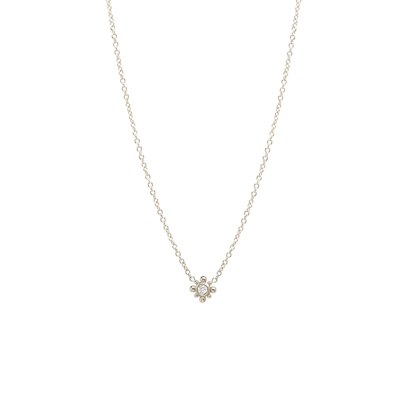 14k Tiny Bead Diamond Starburst Necklace