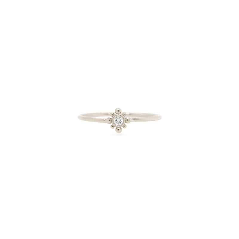 14k Tiny Bead Diamond Starburst Ring