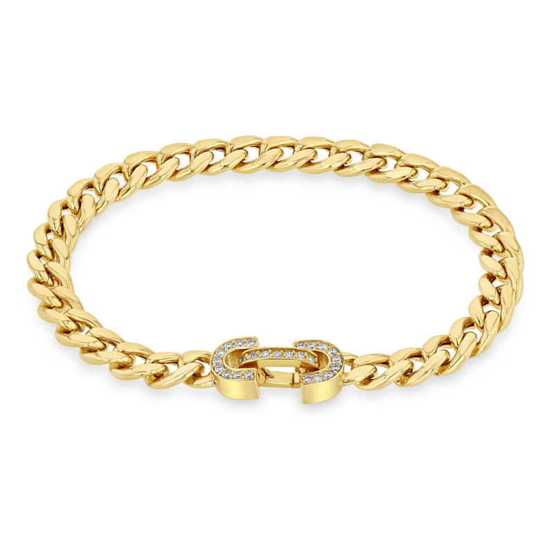 Zoë Chicco 14k Gold Vintage Pavé Diamond Horsebit Link Large Curb Chain Bracelet