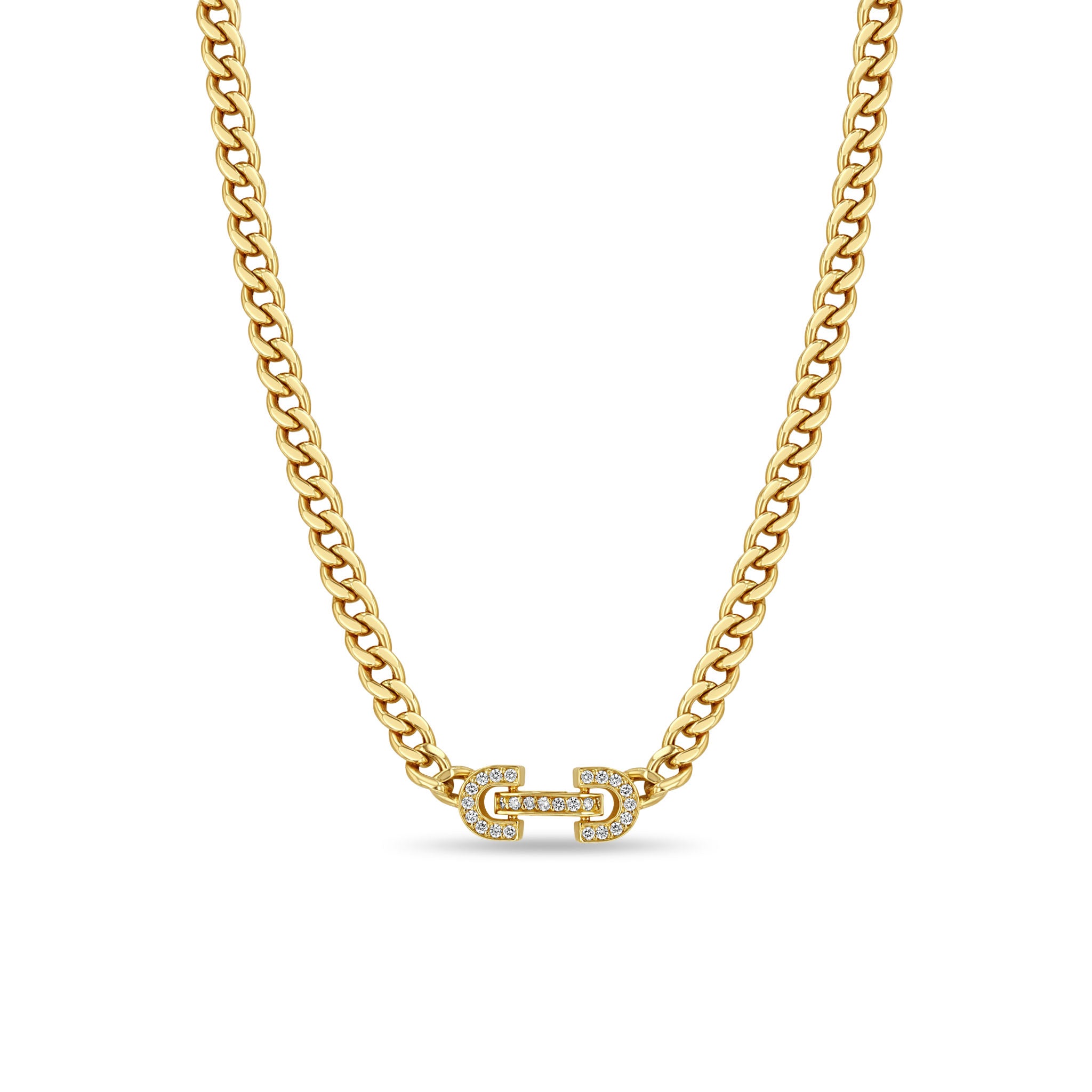 Zoë Chicco 14k Gold Vintage Pavé Diamond Horsebit Link Medium Curb Chain Necklace
