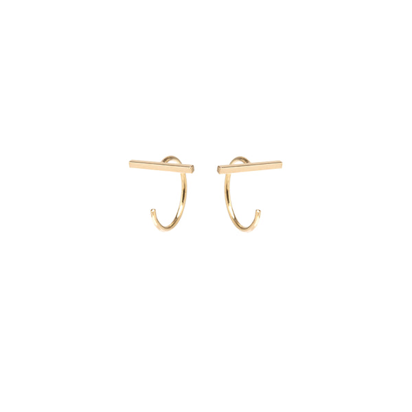 14k Gold Bar Tiny Open Hoop Earrings