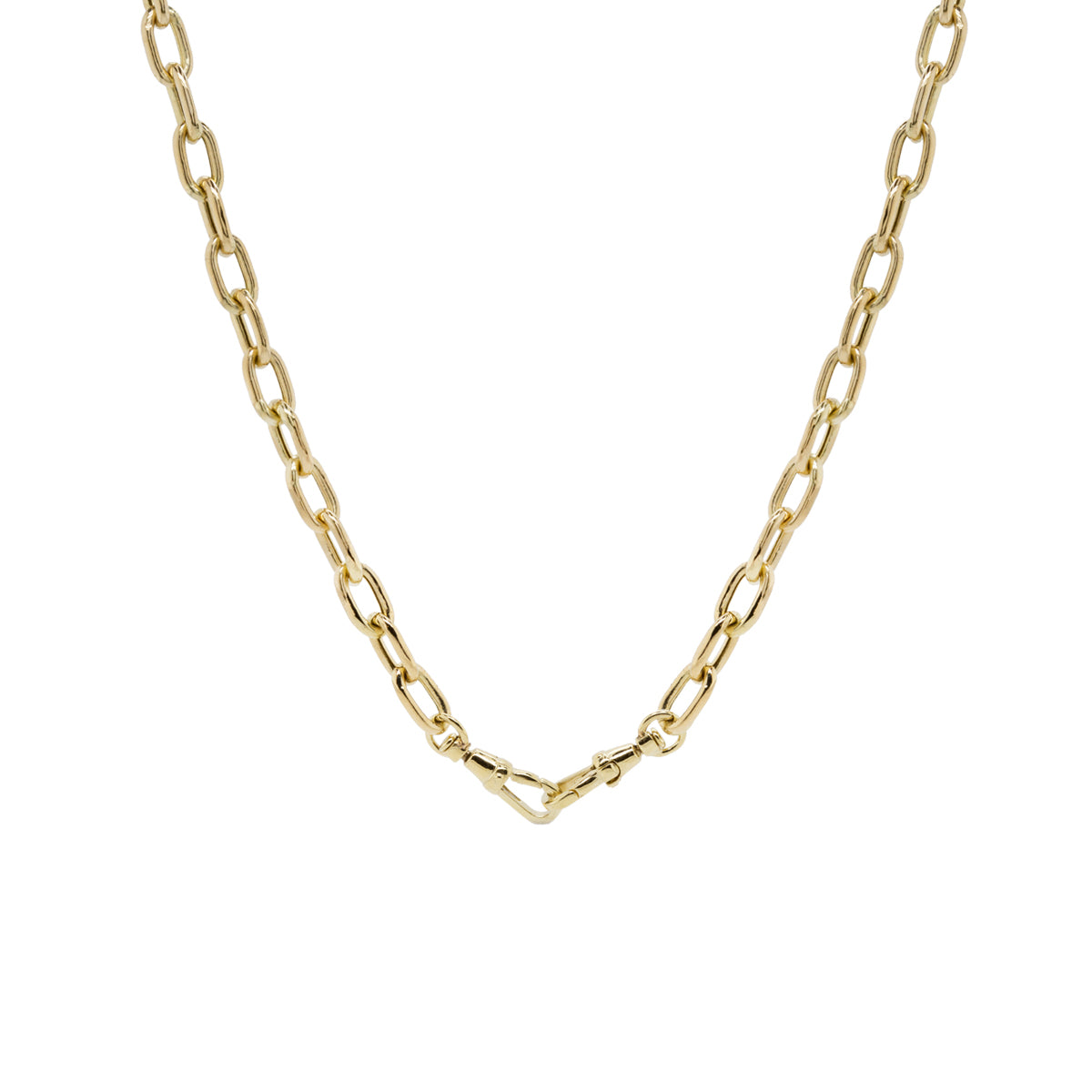 Zoë Chicco 14k Gold Extra Large Square Oval Link Chain Necklace with Swivel Clasps with the two clasps linked together