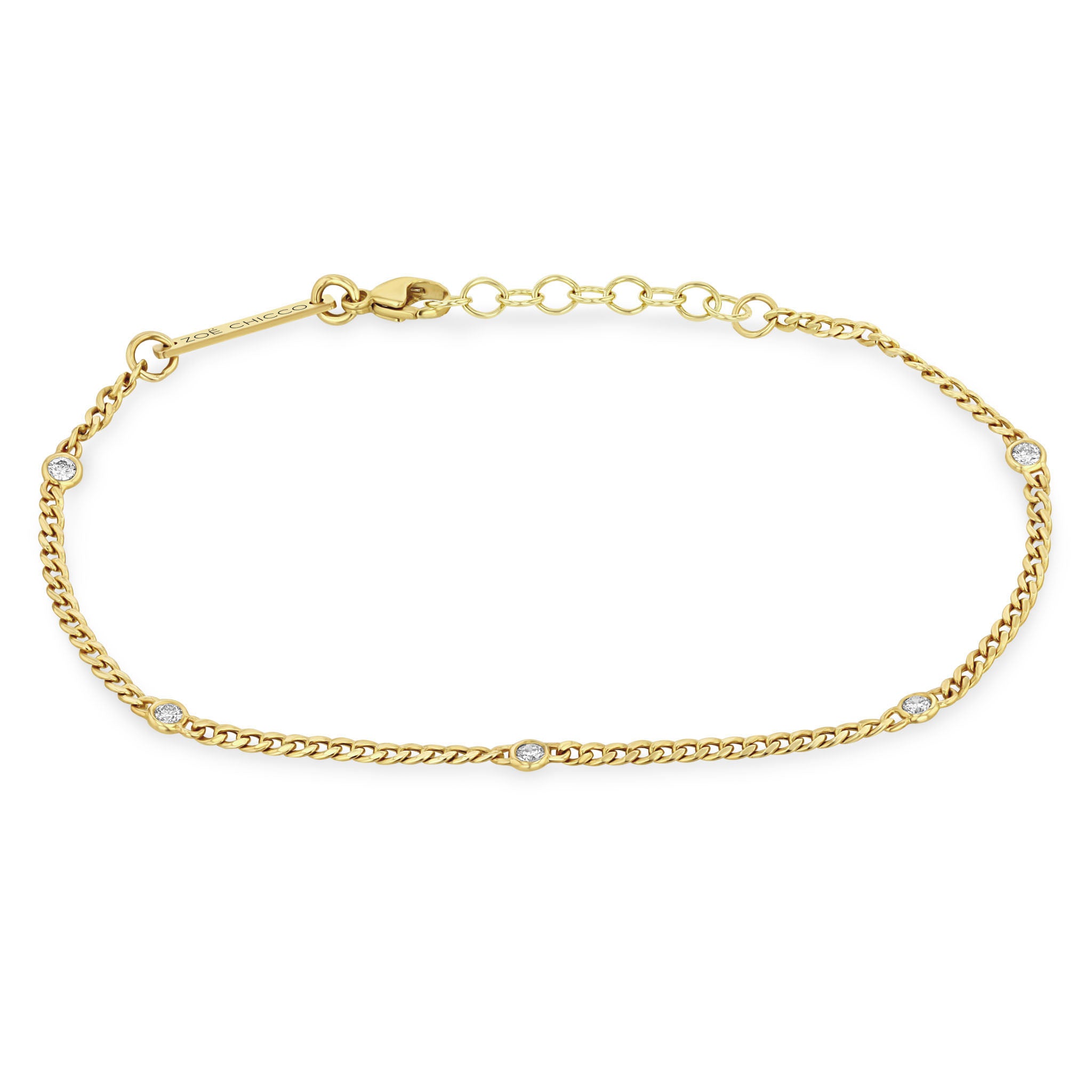 Zoë Chicco 14k Gold XS Curb Chain Bracelet with 5 Floating Diamonds