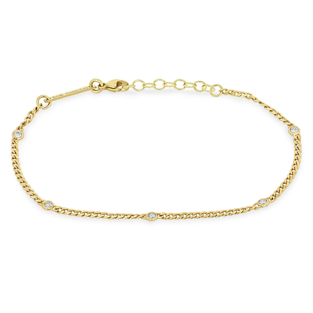 Zoë Chicco 14k Gold XS Curb Chain Bracelet with 5 Floating Diamonds ...