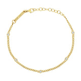 top down view of a Zoë Chicco 14k Gold XS Curb Chain Bracelet with 5 Floating Diamonds