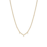 Zoë Chicco 14k Gold  3 Dangling Prong Diamond Extra Small Curb Chain Necklace