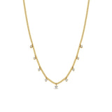 Zoë Chicco 14k Gold 9 Dangling Prong Diamond Extra Small Curb Chain Necklace