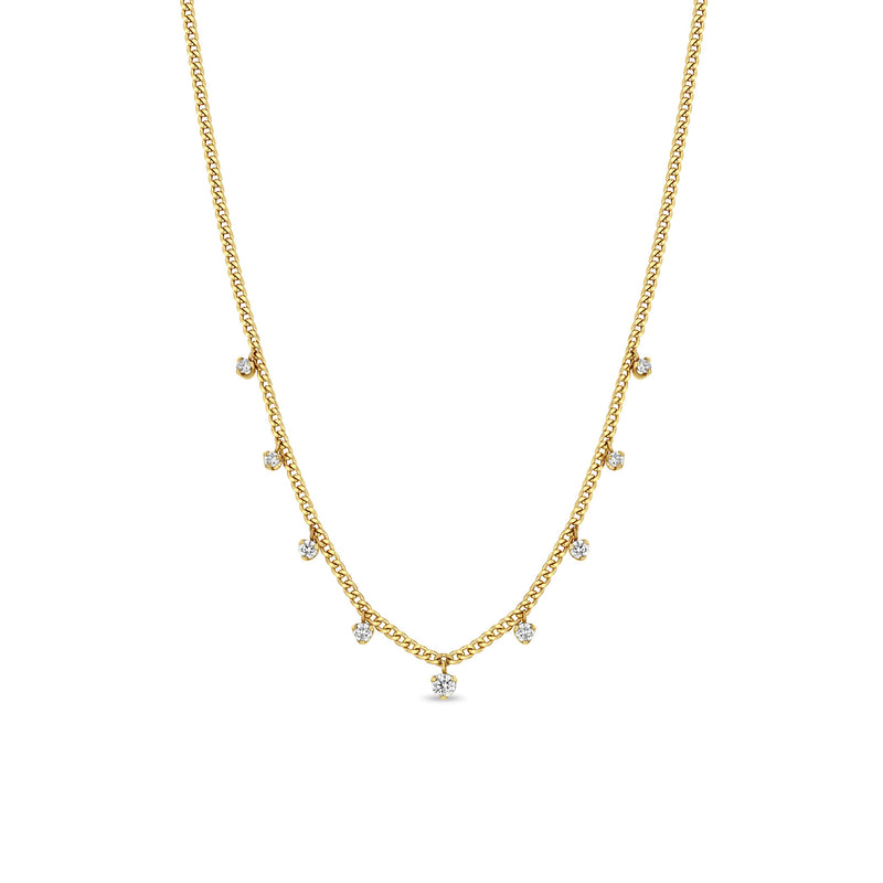 Zoë Chicco 14k Gold 9 Dangling Prong Diamond Extra Small Curb Chain Necklace
