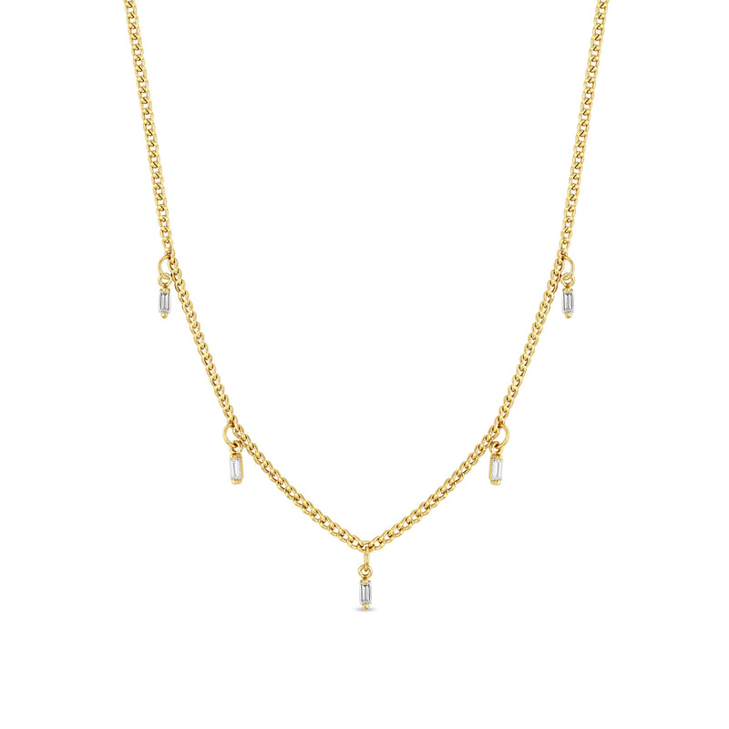 Zoë Chicco 14k Gold 5 Dangling Baguette Diamond XS Curb Chain Necklace