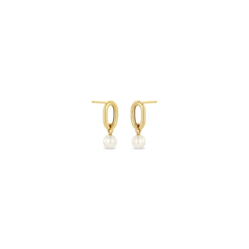 Zoë Chicco 14k Gold Single Extra Large Square Oval Link & Pearl Drop Earrings