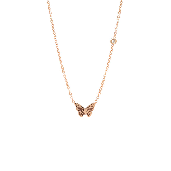 Zoë Chicco 14kt Gold Itty Bitty Butterfly & Floating Diamond Necklace 