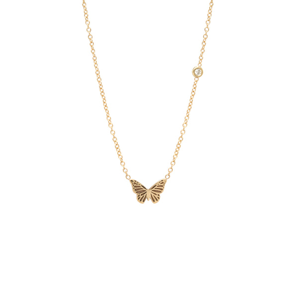 Zoë Chicco 14kt Gold Itty Bitty Butterfly & Floating Diamond Necklace 