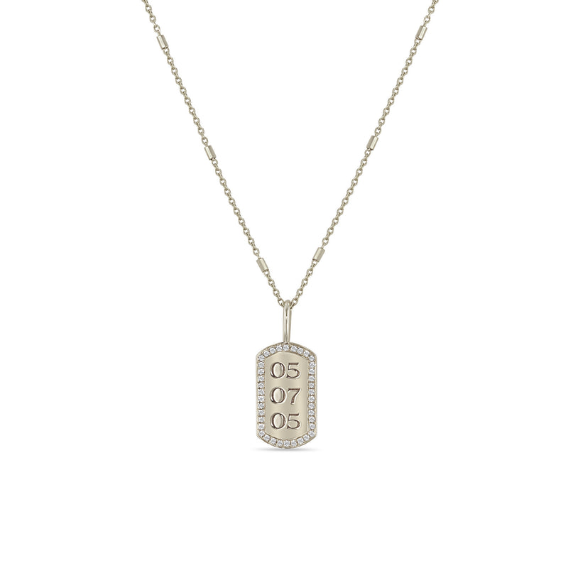 Zoë Chicco 14k Gold Engraved Date with Diamond Border X-Small Dog Tag Necklace