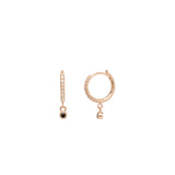14k Medium Pavé Diamond Hinge Huggie Hoops with Dangling Black Diamonds