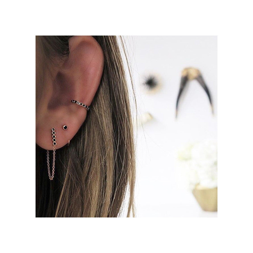 Zoë Chicco 14kt Gold Black Diamond Tiny Open Hoop Ear Stack