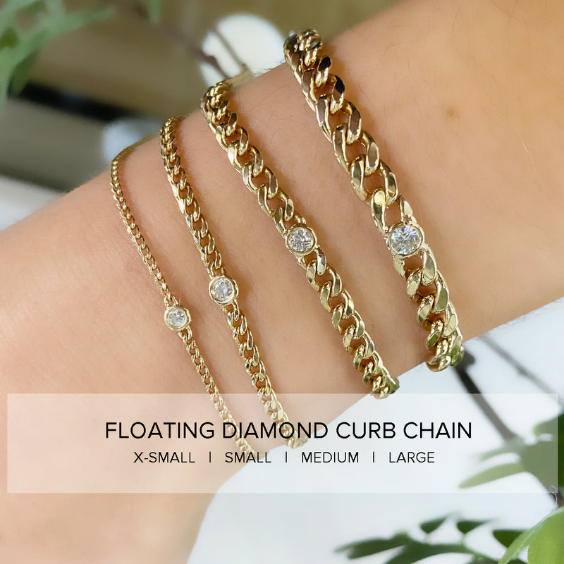 14k Small Curb Chain Bracelet with Floating Diamond