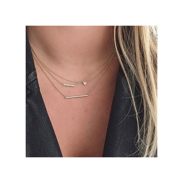14k Short Pavé Diamond Bar Necklace