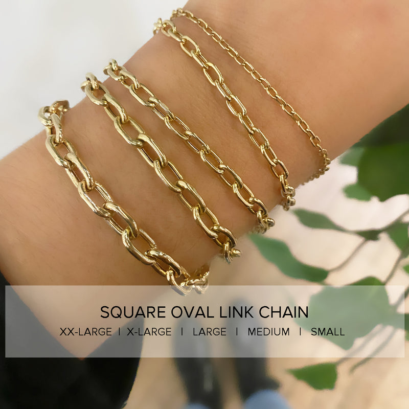 14k Small Square Oval Chain Diamond Bezel Bracelet